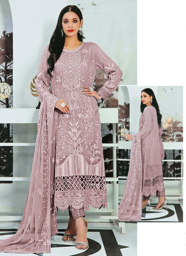 Faux Georgette Lilac Traditional Wear Embroidery Work Pakistani Suit